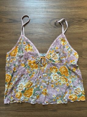 Grey Bandit light pink floral mesh tank top